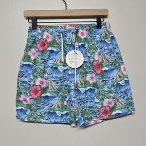 FRANKS Oahu Floral Print Swim Shorts 6"  Blue Green Pink Men's Sz Small Beach